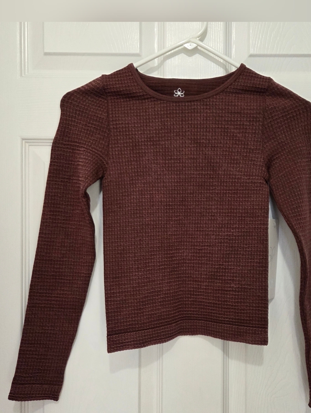 Aura Girl Long Sleeve Waffle Knit Brown shirt Size S/M